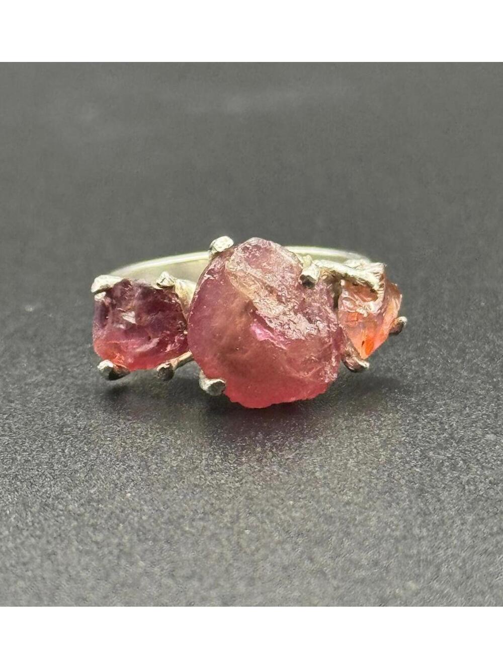 Rough Red Ruby and Sterling Silver Ring - Size 6.5